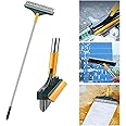 2 in 1 Floor Scrub Brush, 2023 Upgrade Floor Scrub Brush Adjustable V-Shaped Long Handle Scrub Brush with Squeegee,Window Kitchen Bathroom Groove Cleaning Brush Head Crevice Cleaning Supplies