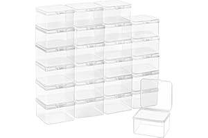 BELLE VOUS Cajas Organizadoras con Tapa de Bisagra (Pack de 24) Caja Almacenaje de Plástico Transparente - 6,2 x 6,2 x 4 cm - Cajas para Pastillas, Abalorios, Joyas y Artículos de Manualidades