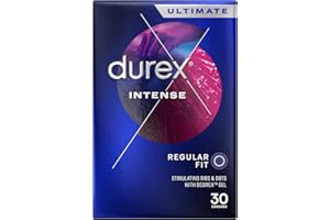 Durex Intense Condoms, Regular Fit, 30s, Easy On Shape, Dotted and Ribbed