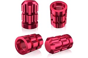 QUARKACE Aluminium Tyre Valve Caps 4 Pack for Car/Truck/Motocycle/Bike - Corrosion Resistant, Air Leakproof Car Valve Stem Dust Caps with Rubber Seal - Bright Non-Fade Colour (Red)