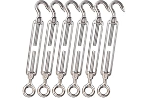 Cozihom, M6 Hook & Eye/C to O Turnbuckle 304 Stainless Steel, Hardware Kit for Wire Rope Tension Heavy Duty, for Sun Shade, Tent Installation, Anti-Rust, 6 Packs
