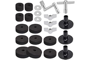 Facmogu 23PCS Cymbal Replacement Accessories, Cymbal Stand Felts, Drum Cymbal Felt Pads Include Wing Nuts, Washers, Cymbal Sleeves & Drum Key - Black