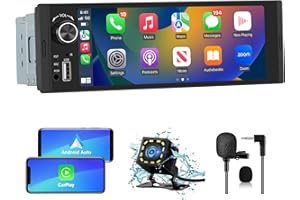 Hexinex 1 DIN Radio Coche Universal con Pantalla Táctil 6.36 Pulgadas, con CarPlay/AndroidAuto, Admite Carga Type-C/USB/Micrófono/FM/EQ/WiFi/GPS/Bluetooth/USB/SWC y Cámara Trasera
