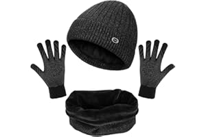 Tencoz Winter warm Strick Mütze, Schal und Handschuhe im 3er-Set, Wintermütze Gestrickte Geschenk Frauen Unisex für Outdoor Sport Wärmen