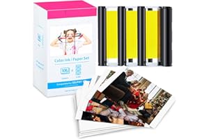 NineLeaf 1PK Compatible pour Canon Selphy CP1300 CP1500 CP1200 CP1000 CP910 CP820 KP-108IN 3115B001(AA) cartes postales pour Papier photo Canon Selphy, 3 cartouches+108 papier photo (10x15cm)