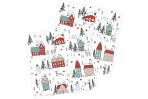 HNH Christmas Paper Napkins Disposable Pack of 50 Christmas Village Luncheon Napkins Party Dinner Napkins for Table Decorations