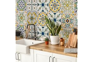 RE-COVERTILES - Adesivi per Piastrelle Bagno e Cucina 10 Pz 20x20 cm - PS00078 Decorazione murale in PVC Impermeabile mattonelle Mosaico Stile cementine Azulejos