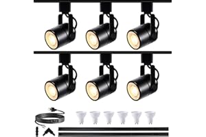 Bravsekai Advanced LED Track Lighting Kit with Replaceable GU10 Bulbs, 6-Lights Dimmable Track Lights with 2x1m H Type Track Rails, 10W 3000K Warm Light Indoor Ceiling Spotlight Fixture for Any Space