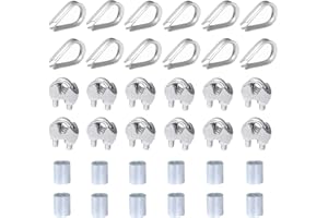 TSILIN 12 Pcs Wire Rope Clip,M3 Stainless Steel Wire Cable Clamp Bolts With 12 Pcs 3mm Wire Rope Thimbles Loops,12 Pcs Aluminum Crimping Loop Sleeve Clips For Ø 3mm Wire Rope Cable