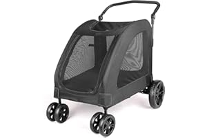Virzen Dog Stroller Pet, Foldable Dog Stroller 4 Wheels, Mesh Skylight Pet Stroller Travel for Small Medium Large Pets up to 120lbs (Black)