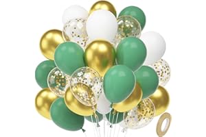 BELSVOR 50 Stück Luftballons, Luftballons Geburtstag, 50 Stück(15 Grün, 15 Weiß, 10 Gold, 10 Konfetti-Ballons), Luftballon für Geburtstags/Hochzeits/Party/Weihnachtsdekorationen, 12 Zoll Latexballons