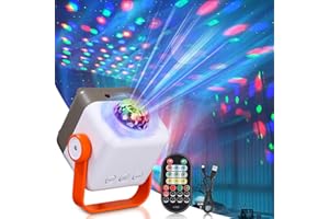 AZYVUM Bola de discoteca, mini luz de escenario, controlada por música, 64 patrones diferentes, efecto estroboscópico, luz de fiesta con mando a distancia