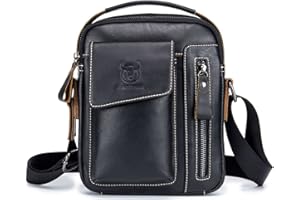 QUEAMBLER BULLCAPTAIN Pacco Petto Vera Pelle Uomo Borse in Pelle Uomo Top-Handle Custodia Marsupio Bag Small Messenger Bag Mobile Phone Holster con Maniglia/Tracolla