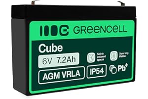 Batería de Plomo de Gel AGM 6 V 7,2 Ah Green Cell batería para SAI batería de Plomo Sealed Lead-Acid Batería VRLA Resistente a ciclos, Sistema de Alarma, Juguete de Caja de Pescado
