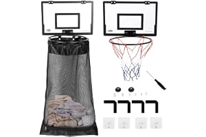 2-i-1 basketkorg, tvättkorg för att hänga på dörren med träbaksida, stor nätpåse och dragkedja, minibasketkorg för barnrum, badrum, sovsal