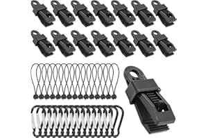 ANMAHE 15PCS Tarp Clips Set,Heavy Duty Tarpaulin Clips,Ball Bungee Cords,Buckles,for Fixing Tarps,Awnings,Tarpaulin,Camping,Caravan Canopies,Tents,Outdoor Use