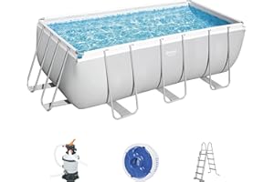 Bestway Power Steel Frame Pool Komplett-Set mit Sandfilteranlage 640 x 274 x 132 cm, leichtgrau, eckig