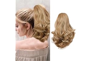 Cybelleza Postiche Queue de Cheval Extension a Clip Cheveux Naturel Ondulé Bouclés 30cm Claw on Ponytail Griffe Monobande, Blond sablé et blond naturel