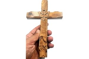 ZULUF Wall Hanging Hand Carved Olive Wood Dove Christian Cross Jerusalem