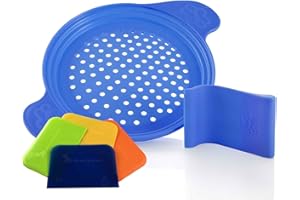 ‎MUXEL Spätzlereibe mit Spezialschaber für lange und kurze Spätzle und 4 Teigkarten, blau