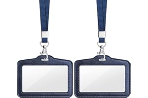 Teskyer 2 Pezzi Porta Badge da Collo - Bifacciale Trasparente, Pelle Sintetica, Doppio Slot per Carte, Orizzontale, per Lavoro, Affari, Autobus, Pass, Blu