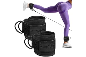 EVO Fitness PAIR Ankle Straps For Cable machines, Padded Cable Kickback Ankle Strap For Glute Workouts, Leg Extensions, Curls, Booty Hip Abductors Exercise, Adjustable Ankle Cuff for Gym