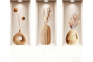 EPUNK 3 Pcs 3D Wall Art Bathroom Wall Stickers Living Room 23x50cm Kitchen Wall Stickers Realistic Vase Bathroom Stickers for Living Room Bedroom Kitchen Office Decor