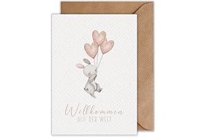 ‎WBDESIGNZ Glückwunschkarte Geburt Willkommen Auf Der Welt Geburt Klappkarte Hase Geburtskarte mit Umschlag (A6)
