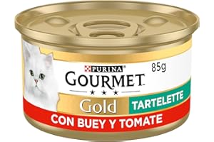 GOURMET Gold Tartelette, Comida Húmeda para Gato Adulto, Paté de Carne de Vacuno con Buey y Tomate, Pack de 24 Latas de 85 g