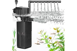 AQQA Fish Tank Filter, 4 in 1 Strong Flow Aquarium Filter, 450L/h Adjustable Fish Tank Filter Pump for Tanks up to 120L