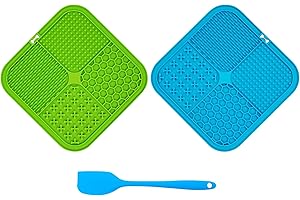 BORNFEEL Mat per Cani con Ventosa 2 Pezzi 20cm Tappetino da Leccare Cane Senza BPA Lick Pad con 1 Spatola in Silicone per Bagno Toelettatura Addestramento Curarlo