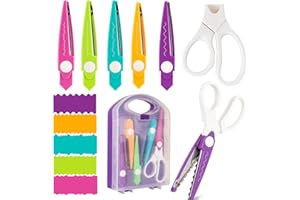 OTCRAFT Lot de 6 paires ciseaux décoratifs à bord papier avec boîte rangement, 5 types ciseaux à bords zigzag, parfaits pour lescartes, les photos, scrapbooking, bureau, l'école et la maison