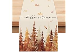 Bonhause Tischläufer Herbst Ahornblatt Wald Tischläufer Baum Saisonnal Küche Esstisch Dekoration für Drinnen Draußen Urlaub Party Waschbar Wohnkultur Tafeltuch (33 x 183 cm)