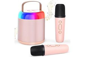 TIAZHAN Karaoke Machines for Kids Adults, Mini Karaoke Machine with 2 Wireless Microphones, Upgrade Portable Bluetooth Speaker with Voice Changing Effects & LED Lights, Best Gifts Toys for Girls and Boys Pink
