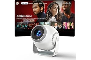 BUBA TOYS Mini Projector 4K FHD 1080P, Android 14 Smart System, 8K Decoding, 480 ANSI Lumens, Wi-Fi 6 and Bluetooth 5.4, Auto Keystone, 180° Rotatable Smart Projector for Bedroom