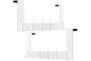 WEBI Appendiabiti da Porta,Attaccapanni da Porta,Gancio Porta,Acciaio Inox Appendino da Porta con 6 Ganci,Porta Accappatoio da Bagno,Bianco,2 Pezzi