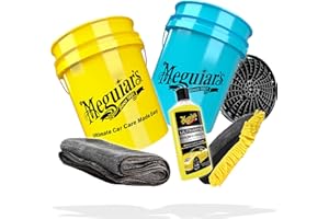 detailmate Lot de 2 seaux de lavage pour voiture - Gants de lavage + 2 seaux de lavage Meguiars + inserts de seau + shampoing auto Meguiar's Wash & Wax 473 ml + chiffon sec en microfibre