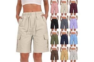 RLEHJN Cargo Shorts Women UK Sale Clearance, Ladies Bermuda Shorts Baggy Short Cargo Pants with Multiple Pockets Summer Drawstring Elasticated Waist Half Pants for Outdoor Hiking Work Travel Golf