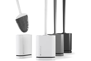 SAVEGA - Silikonowa szczotka do WC z płaską i elastyczną głowicą – nowoczesna szczotka do toalety z szybkoschnącym uchwytem – montaż bez wiercenia (biała, matowa)