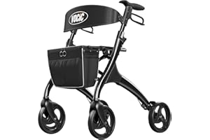 VOCIC Deambulateur pliable leger 4 roues avec Dossier et Coussin,Déambulateur pour personnes âgées avec sac amovible,Pneus anti-crevaison ultra-silencieux dédiés,Noir