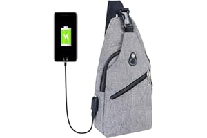 REYOK Bandolera,Bolso Impermeable Mochila,Bolsa de Pecho con Puerto de Carga USB y Puerto para Auriculares, Cross Body Bag Bolsos USB Ciclismo Senderismo Viaje Deporte al Aire Libre (Incluye 1 Cable USB)