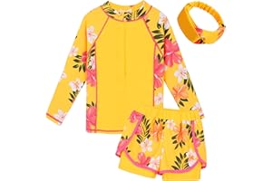 ZNYUNE Dziewczęcy 2 szt. strój kąpielowy z krótkim rękawem dla dzieci zestaw plażowy kostium kąpielowy dla dzieci w wieku 3-12 lat