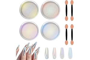 Allstarry Chrome Nail Powder 4 Colors Iridescent Aurora Powder Metallic Mirror Effect Pigment Pearlescent Mermaid Glitter Unicorn Glitter for Nail Art Manicure Decoration Home DIY Salon- Purple