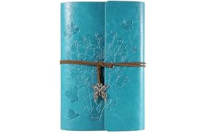 OMEYA Leder Notizbuch Tagebuch, Nachfüllbares Tagebuch für Frauen Mädchen, liniert Retro Reisende Tagebuch A5 16.5 cm x 23.4cm (Blau)