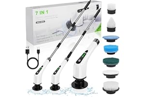 OSDUE Electrique Nettoyage Rotative, Brosse de Nettoyage Electrique, sans Fil avec 7 Têtes Brosse, Remplaçables Poignée d'extension Réglable, pour Salle Bain Cuisine Electric Spin Scrubber