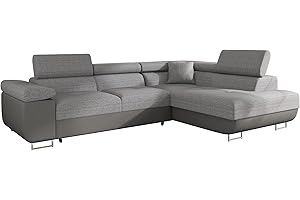 ‎MIRJAN24 Mirjan24 Ecksofa Torezio mit Bettkasten, Einstellbare Kopfstützen, Sofa mit Schlaffunktion, Eckcouch für Wohnzimmer, Polsterecke, L-Form Couch mit Bettfunktion (Soft 029 + Lux 05, Seite: Rechts)