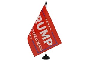 AZ FLAG - Drapeau De Table Donald Trump Président Etats-Unis Rouge 21x14 cm - Petit Drapeau De L'Élection Des Usa De Bureau 100% Polyester Avec Hampe De 25cm Et Socle En Plastique Noir