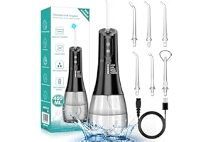 VINMALL Munddusche Kabellos Zahnzwischenraumreiniger elektrisch: Wasser Flosser für Zähne 3 Wasserstrahlintensität 6 Jet-Tipps 400ML Wassertank, Oral Irrigator für Zahnpflege