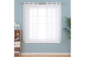 Deconovo Rideaux Voilages Blanc 2 Pièces 140x138 Broderie Rideaux Voilages Chambre Adulte Oeillet Motif Simili Lin