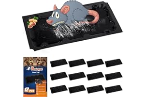 PESTOPER 12 Piezas Trampas para Ratas, Almohadillas De Pegamento Antiratas De Trampa De Ratas, Placas Pegajosas Impermeables,Adecuados para El Garaje del Balcón del Dormitorio De La Cocina